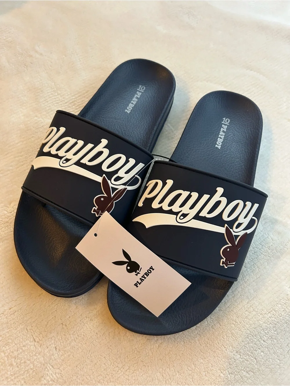Playboy Men’s Slides Slip On Sandals Size 10 Navy